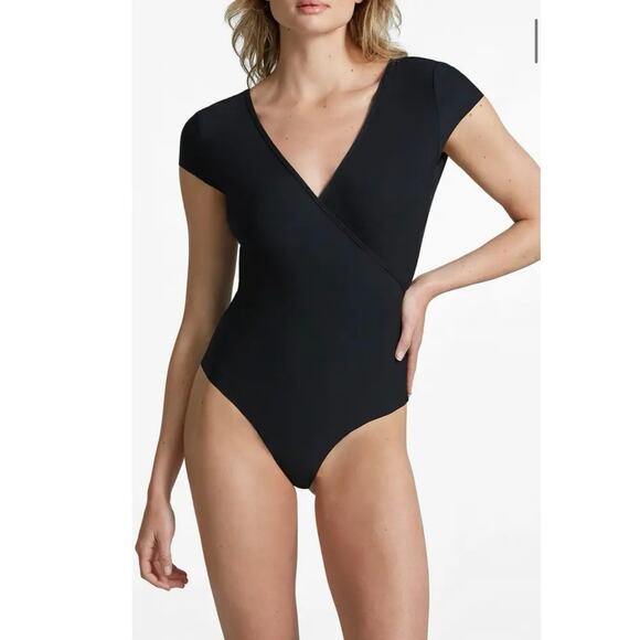 COMMANDO Butter Cap Sleeve Wrap Bodysuit In Black NWT Sz S - Picture 1 of 16